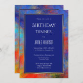 ネイビーブルー金ゴールドレッドウォーター色誕生日ディナー 招待状 (正面/裏面)