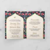 ネイビーブルー金ゴールドレッドフローラオールインワンシーク結婚ズ 招待状 (内部)