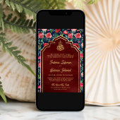 ネイビーブルー金ゴールドレッドローゼスムスリム結婚ズ 招待状