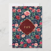 ネイビーブルー金ゴールドレッドローゼスムスリム結婚ズ 招待状 (裏面)