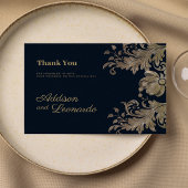 ネイビーブルー金ゴールドレースフローララグジュアリーサンキュー 招待状