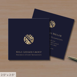ネイビーブルー金ゴールドロゴ スクエア名刺