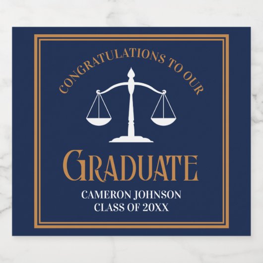 ネイビーブルー金ゴールドロースクール卒業党 スパークリングワインラベル (シングルラベル)