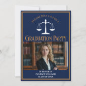 ネイビーブルー金ゴールドロースクール卒業写真パーティー 招待状 (正面)