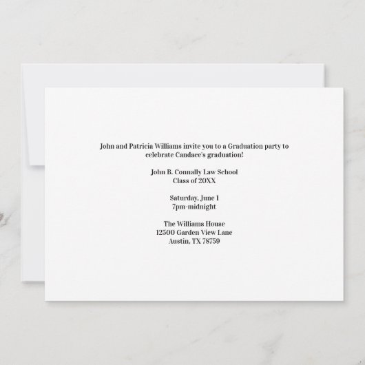 ネイビーブルー金ゴールドロースクール卒業写真パーティー 招待状 (裏面)