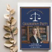 ネイビーブルー金ゴールドロースクール卒業写真パーティー 招待状