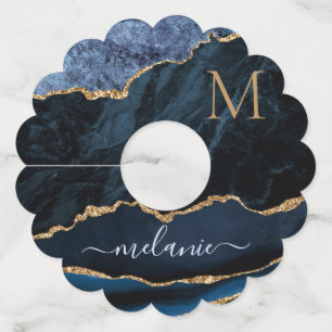 ネイビーブルー金ゴールドワイングラスラベル名前をカスタムするレター ワイングラスタグ