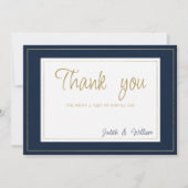 ネイビーブルー金ゴールドヴィンテージ書道ありがとう 招待状 (正面)