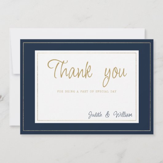 ネイビーブルー金ゴールドヴィンテージ書道ありがとう 招待状 (正面)