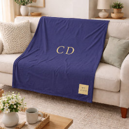 ネイビーブルー金ゴールド企業のロゴモノグラム贅沢 フリースブランケット