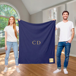 ネイビーブルー金ゴールド企業のロゴモノグラム贅沢 フリースブランケット