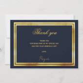 ネイビーブルー金ゴールド写真サンキューカード 招待状 (正面)