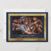 ネイビーブルー金ゴールド写真サンキューカード 招待状 (裏面)