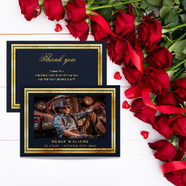 ネイビーブルー金ゴールド写真サンキューカード 招待状