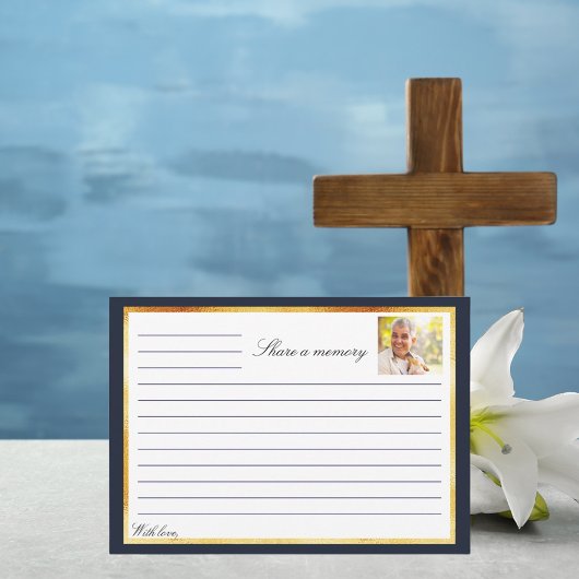 ネイビーブルー金ゴールド写真記念共有メモリカード 招待状