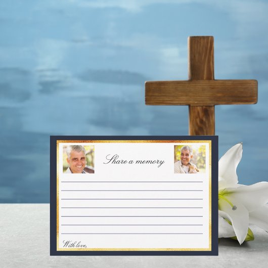 ネイビーブルー金ゴールド写真記念共有メモリカード 招待状