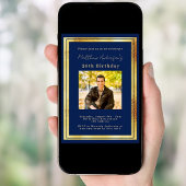 ネイビーブルー金ゴールド写真誕生日 招待状