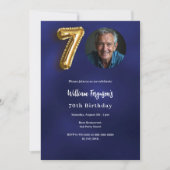 ネイビーブルー金ゴールド写真70歳 招待状 (正面)