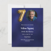 ネイビーブルー金ゴールド写真70th birthday invitation (正面)