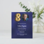 ネイビーブルー金ゴールド写真80th birthday invitation (スタンド正面)