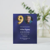 ネイビーブルー金ゴールド写真90th birthday invitation (スタンド正面)
