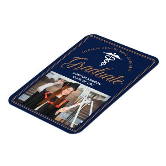 ネイビーブルー金ゴールド医学校写真卒業 マグネット (左側)