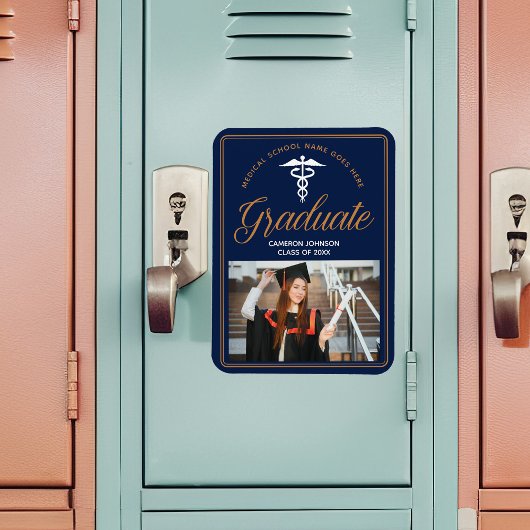 ネイビーブルー金ゴールド医学校写真卒業 マグネット