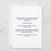 ネイビーブルー金ゴールド医学校写真卒業 案内状 (裏面)