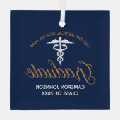 ネイビーブルー金ゴールド医学校卒業ギフト ガラスオーナメント (裏面)