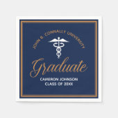 ネイビーブルー金ゴールド医学校卒業会 スタンダードカクテルナプキン (正面)