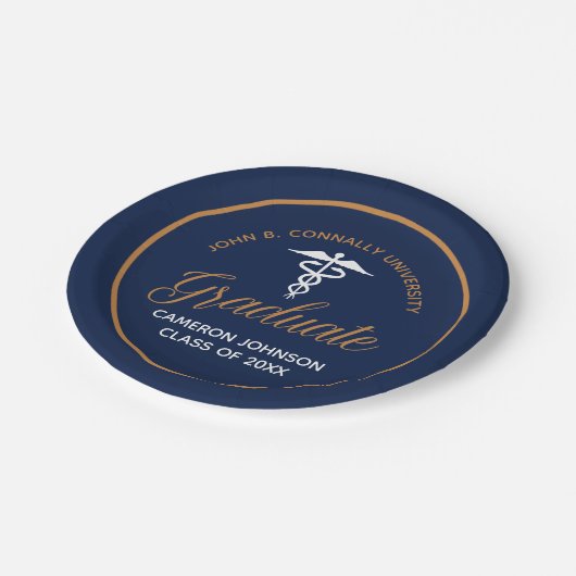 ネイビーブルー金ゴールド医学校卒業会 ペーパープレート (アングル)