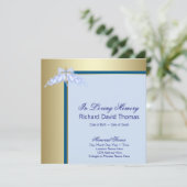 ネイビーブルー金ゴールド十字愛の記憶のメモリアル 招待状 (スタンド正面)