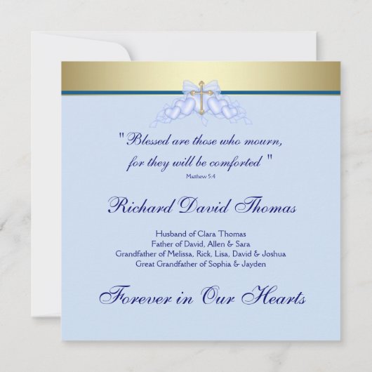 ネイビーブルー金ゴールド十字愛の記憶のメモリアル 招待状 (裏面)