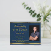 ネイビーブルー金ゴールド卒業パーティーの写真 ポストカード (スタンド正面)