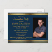 ネイビーブルー金ゴールド卒業パーティーの写真 ポストカード (正面/裏面)