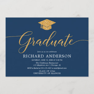 ネイビーブルー金ゴールド卒業会卒業生 招待状