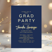 ネイビーブルー金ゴールド卒業党 箔招待状
