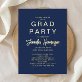 ネイビーブルー金ゴールド卒業党 箔招待状