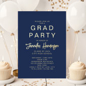 ネイビーブルー金ゴールド卒業党 箔招待状