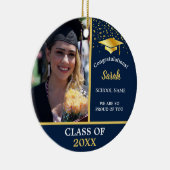 ネイビーブルー金ゴールド卒業写真クラスOf 2024 セラミックオーナメント (右)