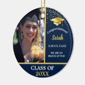 ネイビーブルー金ゴールド卒業写真クラスOf 2024 セラミックオーナメント (左)