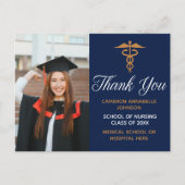 ネイビーブルー金ゴールド卒業写真医療ありがとう ポストカード (正面)