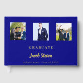 ネイビーブルー金ゴールド名スクリプトphoto卒業 ゲストブック (正面)