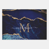 ネイビーブルー金ゴールド名前をカスタムするラッピング紙シート ラッピングペーパーシート (正面3)