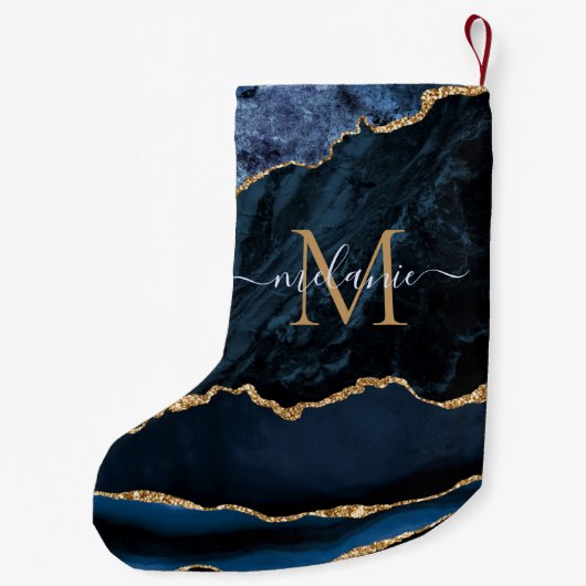 ネイビーブルー金ゴールド名文字クリスマスストッキング スモールクリスマスストッキング (裏面)