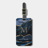 ネイビーブルー金ゴールド大理石あなたの手紙の名前ラゲージタグ ラゲッジタグ (正面縦)