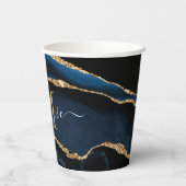 ネイビーブルー金ゴールド大理石あなたの手紙の名前紙カップ 紙コップ (裏面)