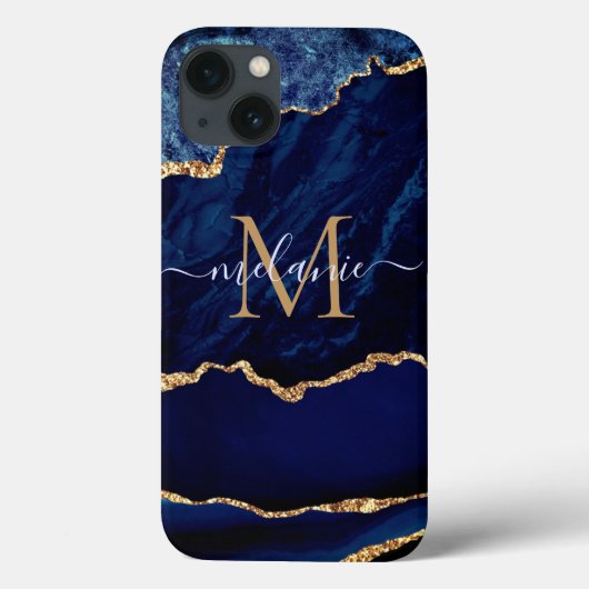 ネイビーブルー金ゴールド大理石あなたの手紙の名前iPhoneケース Case-Mate iPhoneケース (裏面)