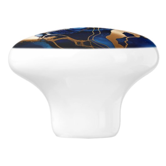 ネイビーブルー金ゴールド大理石アルコールインク抽象芸術 セラミックノブ (側面)