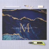 ネイビーブルー金ゴールド大理石ティッシュペーパー追加の名前文字 薄葉紙 (クラフト)